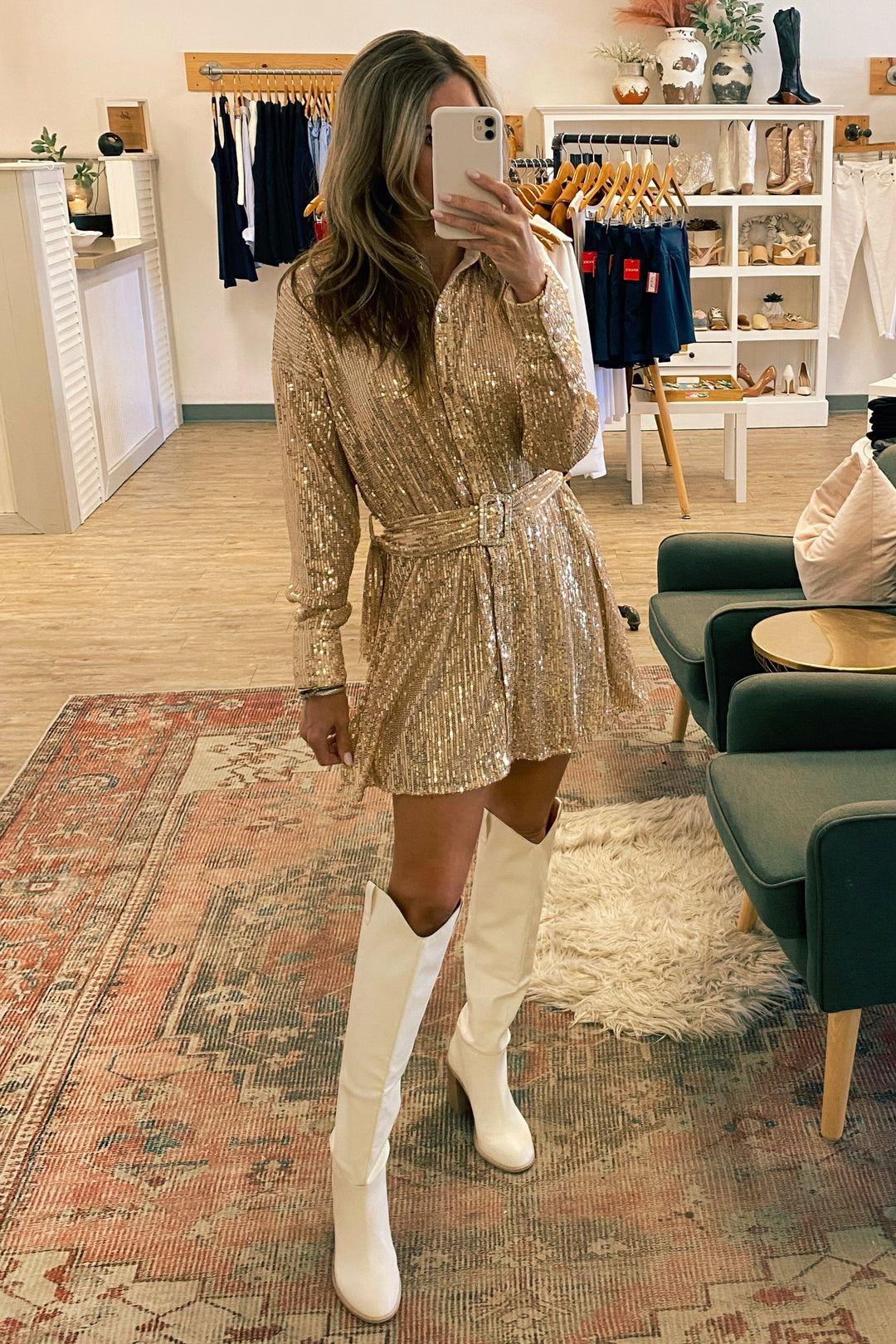 Sequin Shirt Dress Gold / Medium Sequin Shirt Dress Gold / Medium