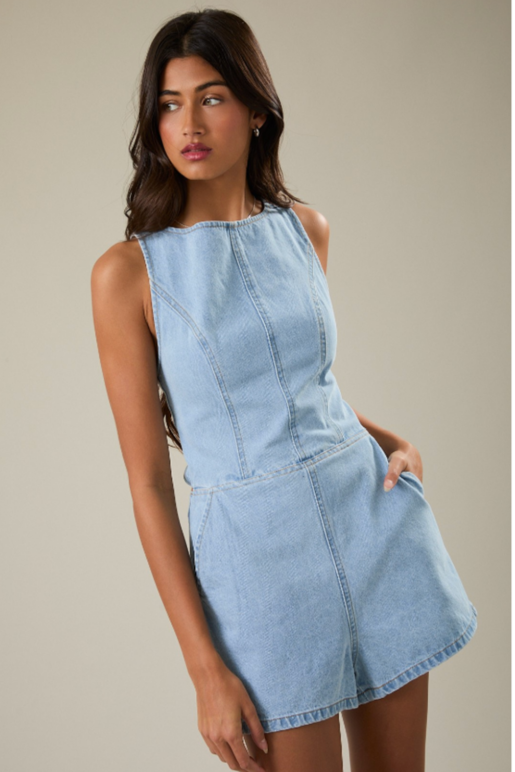 Boatneck Denim Romper – Sole Statesboro
