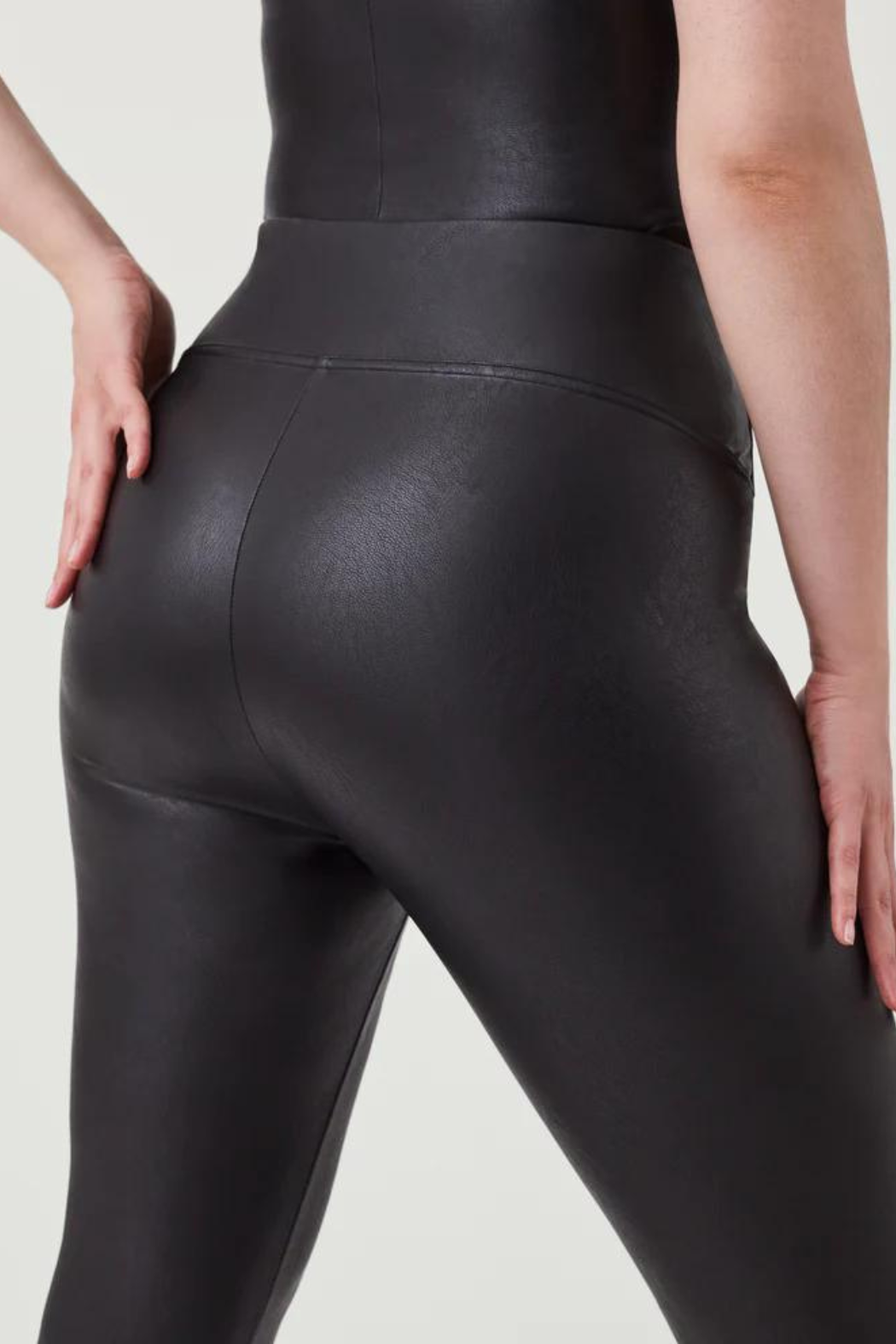 slim fit dress slacks Spanx Leather-Like Front Slit Skinny Pants, Womens, S, Luxe Black